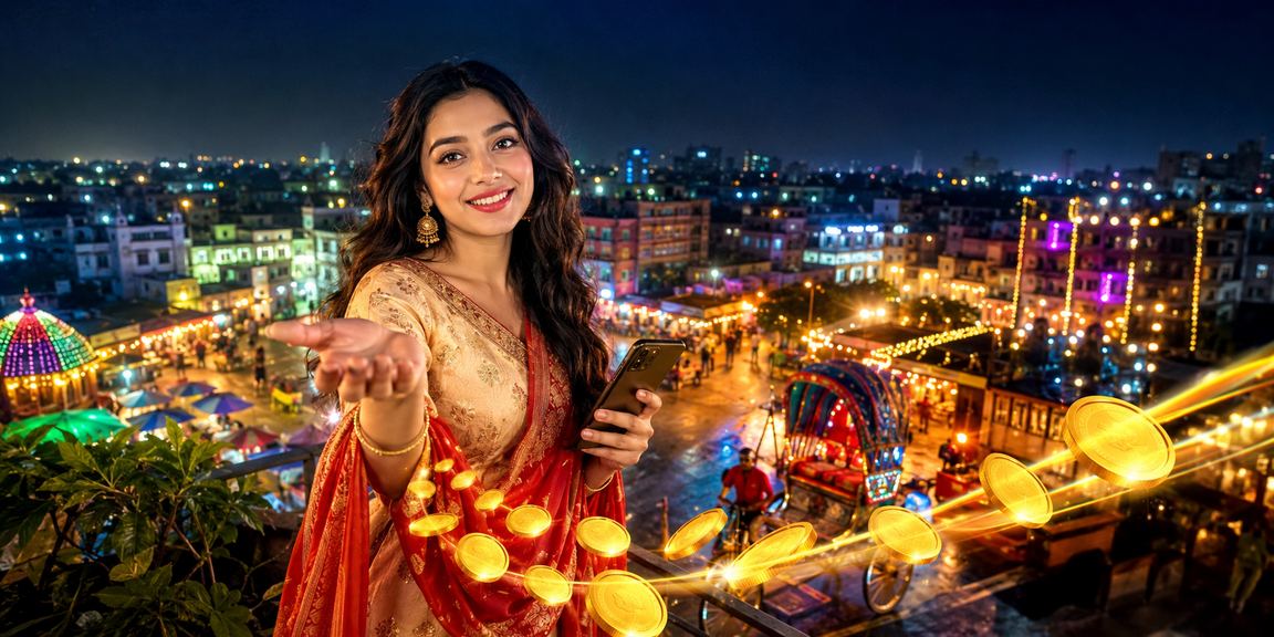 ঢাকার রাতে মোবাইল আর্থিক লেনদেনের দৃশ্য